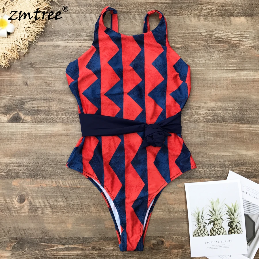 ZMTREE 2019 горячая Распродажа бандажный купальник Женский Цельный с поясом пляжная