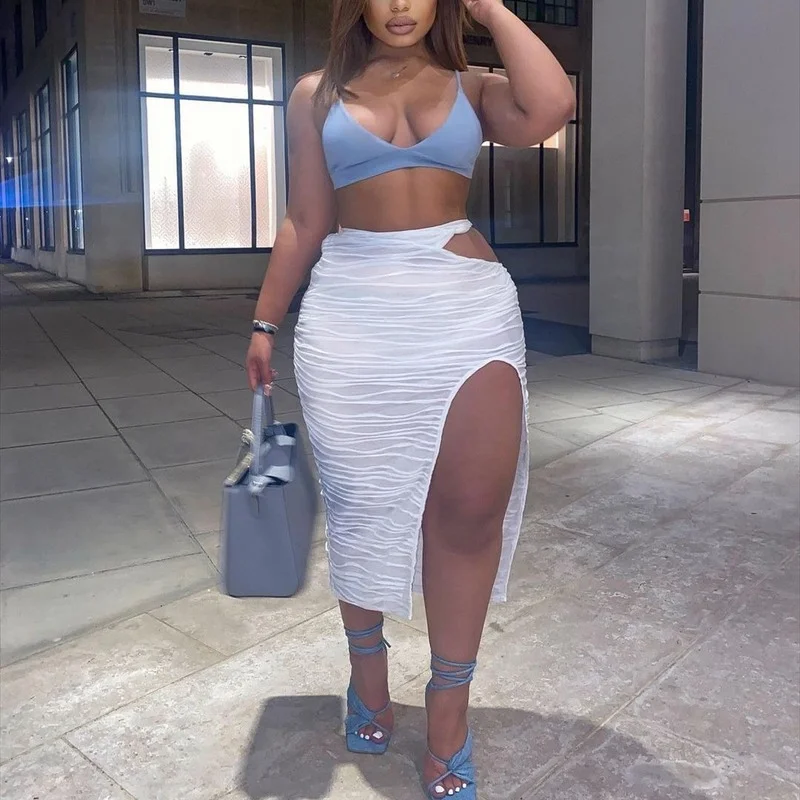 

Юбка асимметричная в европейском и американском стиле, модная уличная Женская одежда с прострочкой, U-образным вырезом и разрезом на талии