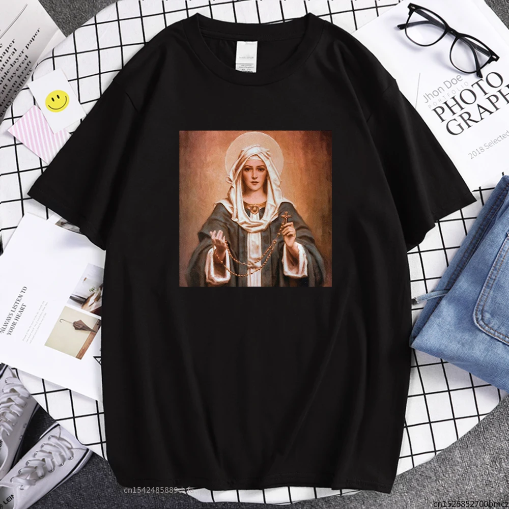 

Our Lady Of The Rosary Printing Women T Shirt Vogue Loose Street Vintage T-Shirts Sport Comfortable Short Sleeves
