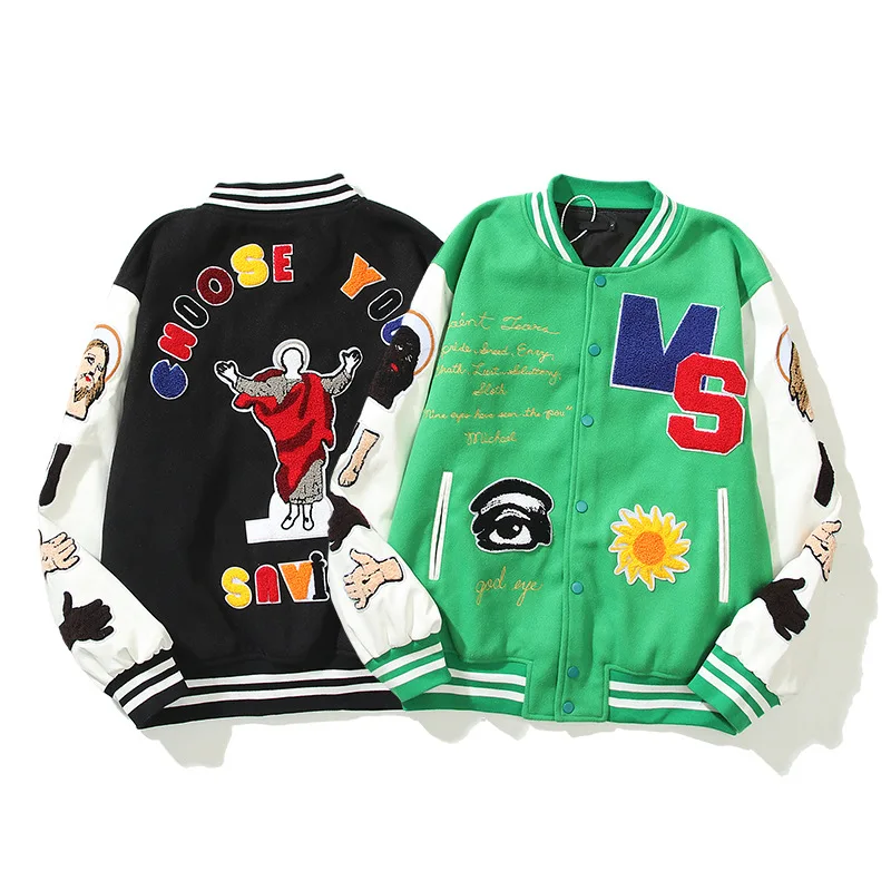 

Jacket Men Fashion Brand Flocking Men's and Women's Same Style Machine Embroidery Woolen Baseball Uniform Jacket Couple's Coat