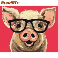 ruopoty frame paint by number for adults spectacle pig animal on canvas coloring drawing painting by number decoration wall art