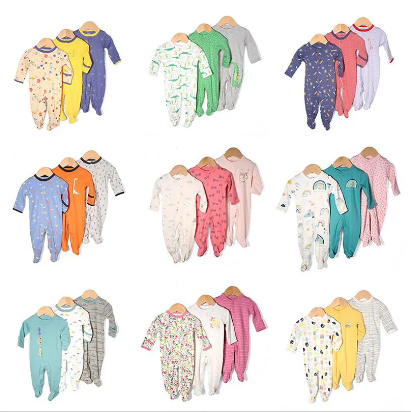 

new born long sleeve jumpsuit footies newborn baby boy girl clothes 0-12 month pyjama unisex costume o-neck cotton 2021 spring