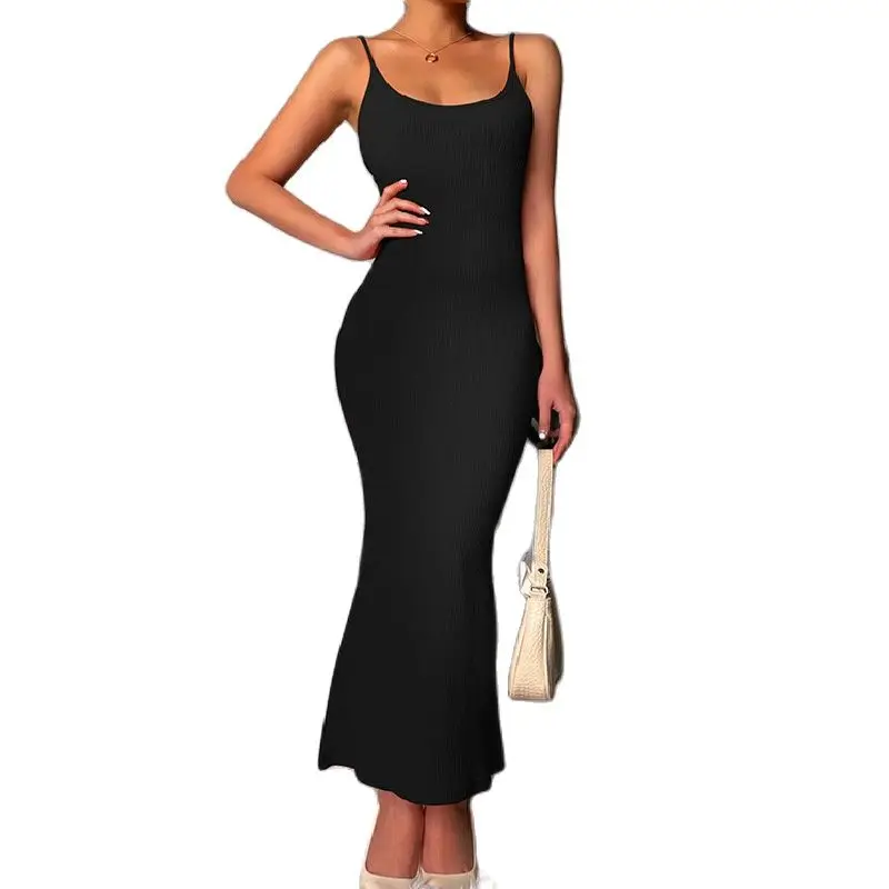 

Ribbed Solid Coral Pink Women Maxi Dress Fashion Strap Sleeleless Backless Party Clubwear Bodycon Sexy Skinny Dresses