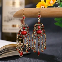 bohemia gypsy retro gold metal earring for women green rhinestonestone beaded dangling earrings turk jewelry jhumka lndian
