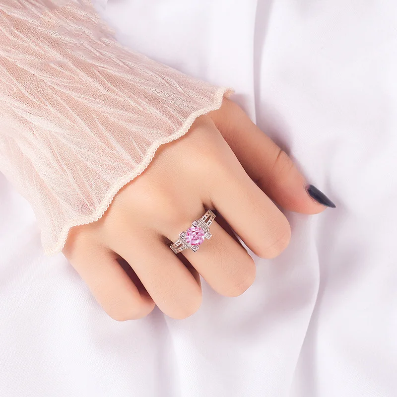 

Yanleyu Romantic Pink Cubic Zirconia Wedding Ring 100% Real 925 Sterling Silver Eiffel Tower Engagement Rings for Women PR369
