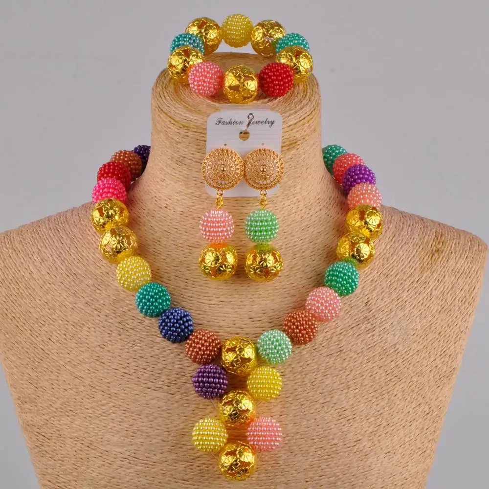 multicolor simulated pearl bead african jewelry set nigerian wedding FZZ30-04 | Украшения и аксессуары