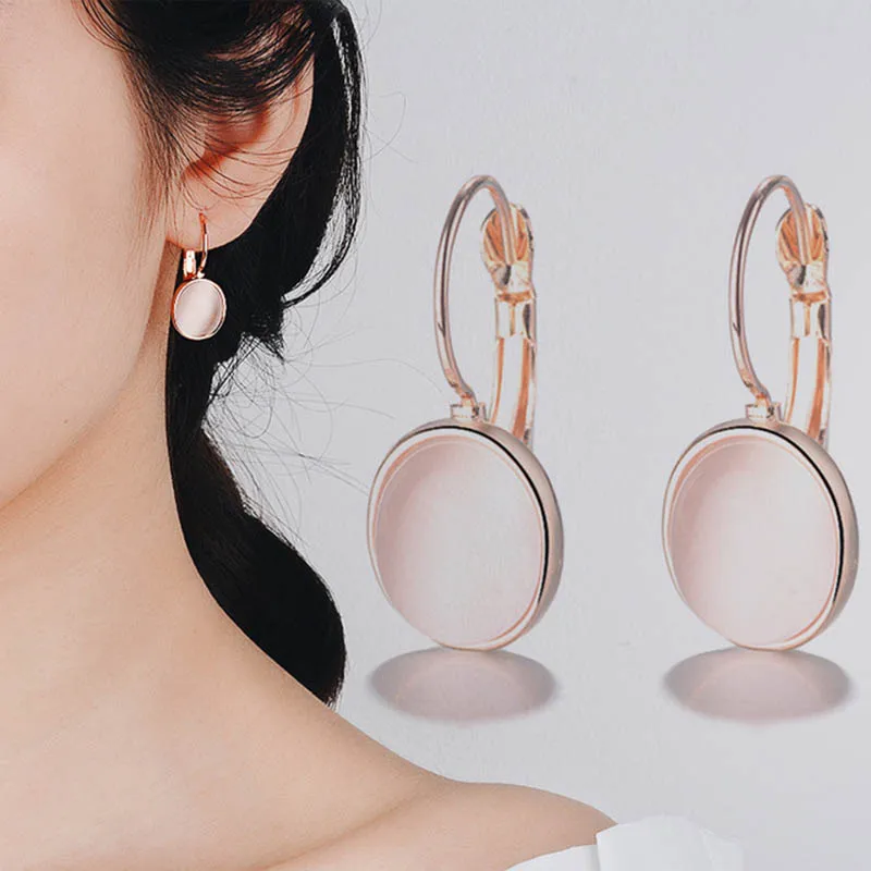 

BLACK ANGEL Fashion Pink Oval Opal Clip Earrings 925 Sterling Silver Wedding Earrings for Bride Wedding Gifts Jewelry