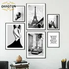 Черно-белый скандинавский постер Парижская башня автомобиль женщина ноги винтажная Картина на холсте настенные картины для гостиной домашний декор