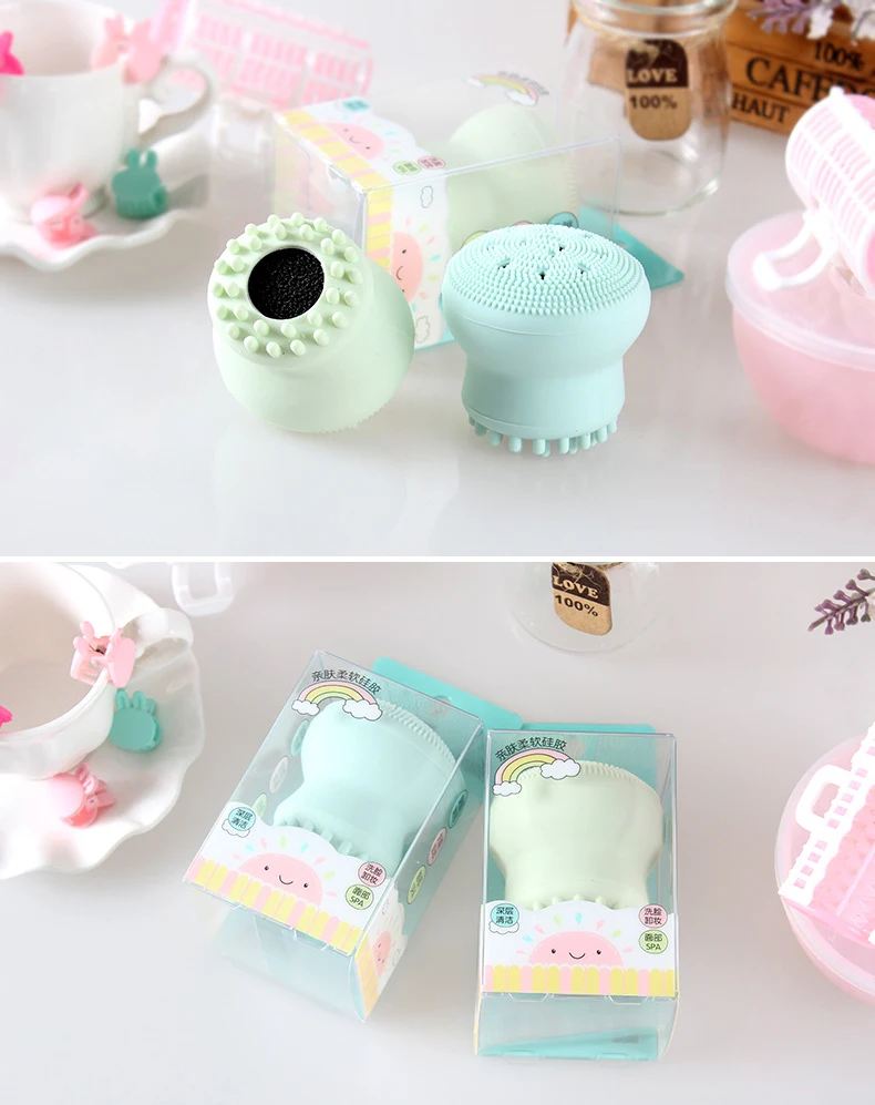 Small Sun Cleansing Brush NEW Silicone Sponge Face Cleansing Brush Double Head Cleansing Jellyfish Small Octopus Wash Brush