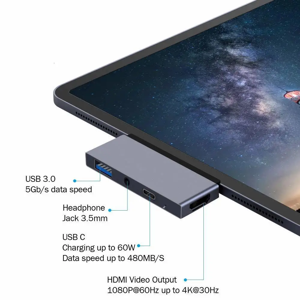 USB C-концентратор для Ipad Pro адаптер-ключ с 4k HDMI зарядки 60 Вт 3 0 5 мм док-станция