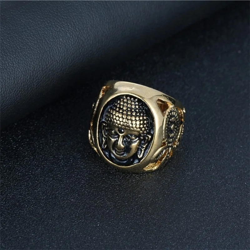

Vintage Buddha head solemn image ring men's travel safety amulet ring