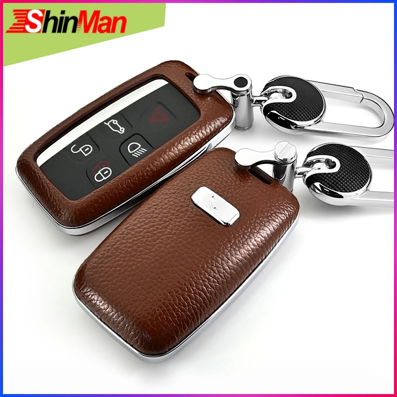 ShinMan 6color Top Layer Leather + ABS Car leather key cover For Jaguar XE XJ XJL XF C-X16 V12 guitar F X type Key Case shell | Автомобили