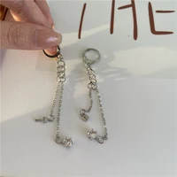 women korean fashion small hoop earrings key lock asymmetric long chain geometry pendant metal tassel drop earring jewelry 2021