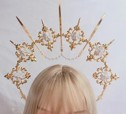 Тиара невесты с цепочкой и бусинами головной убор в стиле барокко винтажная