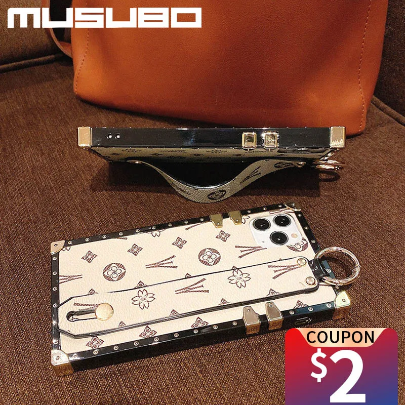 Musubo Luxury Brand Wristband Cases for IPhone 13 14 11 12 Pro Max XS XR X 8 7 Plus Girls Soft Square Phone Cover Fundas Woman