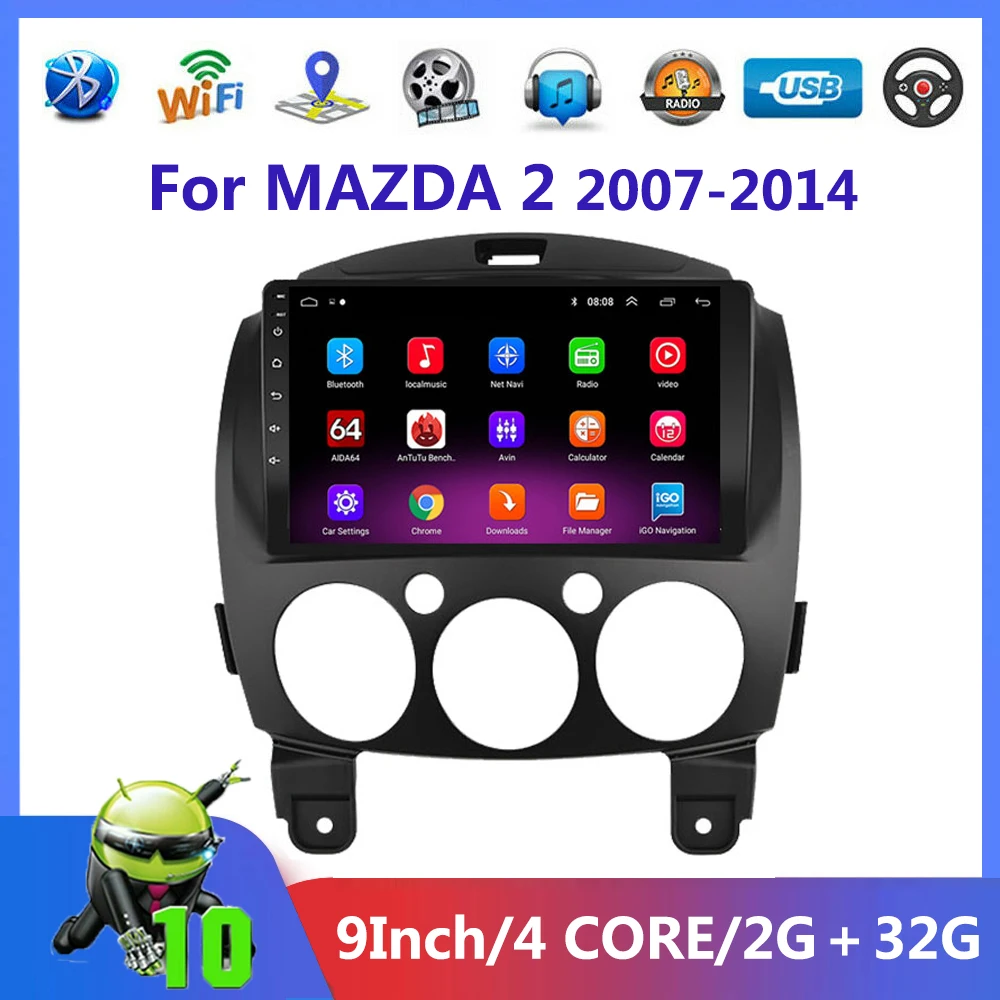 

Автомагнитола 2 din для MAZDA 2 2007-2014, 9 дюймов, четырехъядерный процессор, Android 10,0, DVD, GPS-навигация, Wi-Fi плеер, автомобильное стерео головное устрой...
