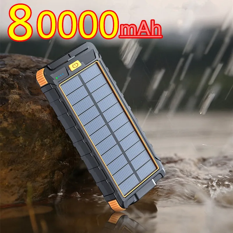 

Solar Power Bank Waterproof 80000mAh Solar Charger 2USB Ports External Charger Powerbank for Xiaomi Smartphone with LED Light