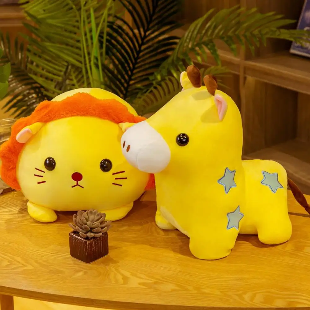 Kawaii зоопарк плюшевые игрушки животных милый желтый лев и Жираф плюшевая кукла