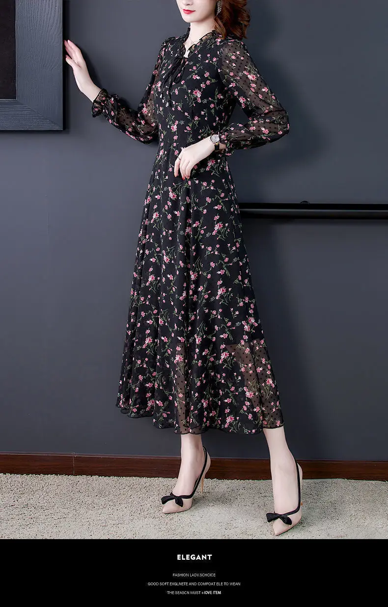 

Summer Beach Dress Women Floral Print Boho Long Chiffon Dress Ruffles Wrap Casual V-Neck Split Sexy Party Dress Robe y35