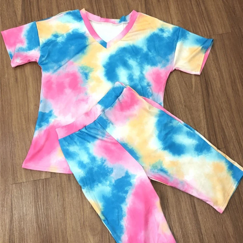 

ANJAMANOR Tie Dye Women 2 Piece Set Casual Short Lounge Wear Plus Size Two Piece Summer Outfit Tracksuit Matching Sets D30-AE97