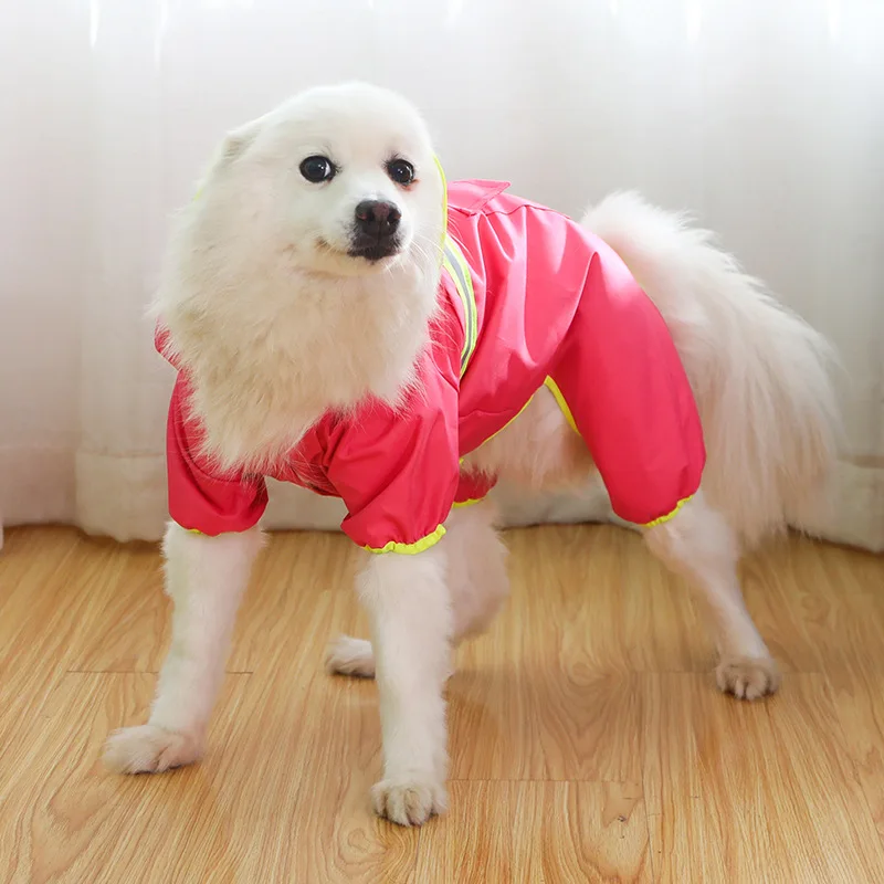 Dog Raincoat Rainy Weather Waterproof All-inclusive Reflective Poncho Dogs Jumpsuit Pet Jacket Clothes raining coat | Дом и сад