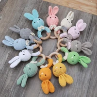 bpa free safe crochet baby teether cartoon bunny wooden rattle toys diy infant newborn teething ring baby stroller cot baby toy
