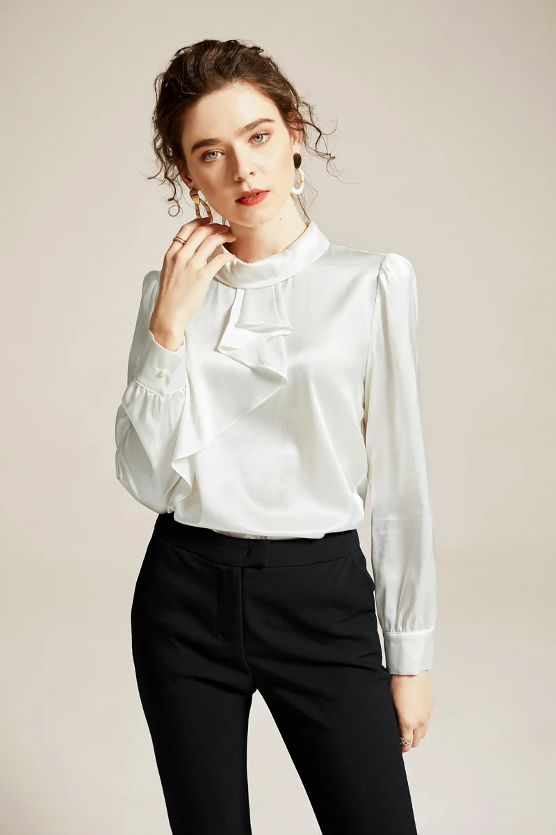 Женская модельная рубашка из 100% чистого шелка Элегантная модная блузка с