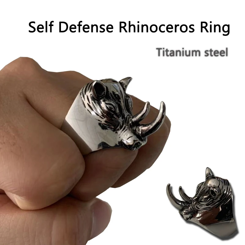 

Toy Sports Titanium Steel Personal Rhinoceros Self Defense Ring Punk Anti-wolf Finger Ring Vintage Wolf Rings Gift Safety Tool