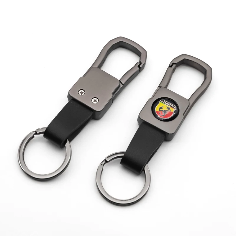

Car keychain metal leather personality mini logo fashion business keychain suitable for abarth-500 595 1100 Stilo Ducato Palio