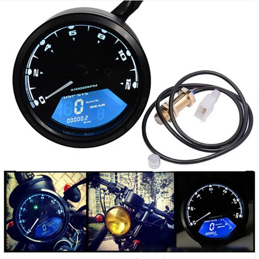 

1pc LCD Odometer Digital Speedometer Universal Motorcycle Tachometer 12000RPM Electronic Gauge Accessories