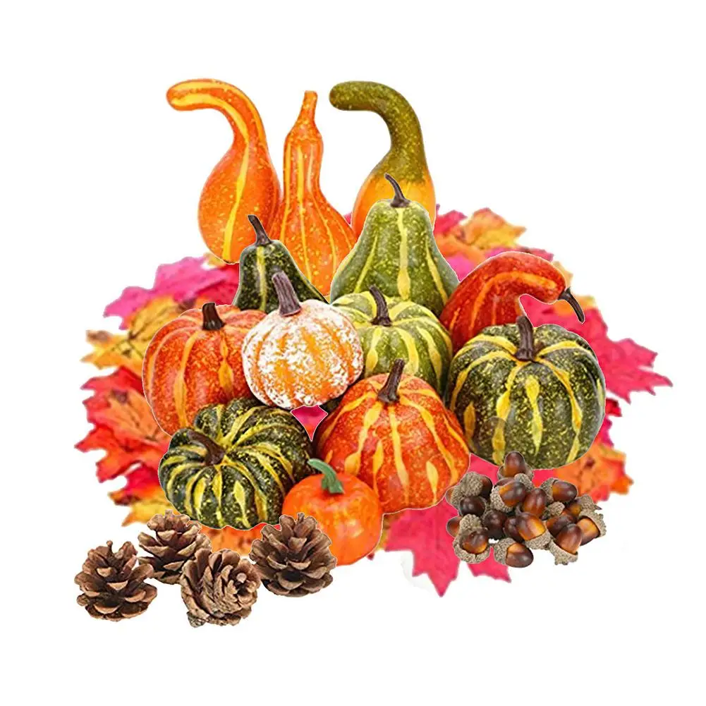 

141pcs Thanksgiving Decoration Artificial Pumpkin Maple Leaves Acorns Pine Cones And Gourds For Halloween And Autumn Theme P