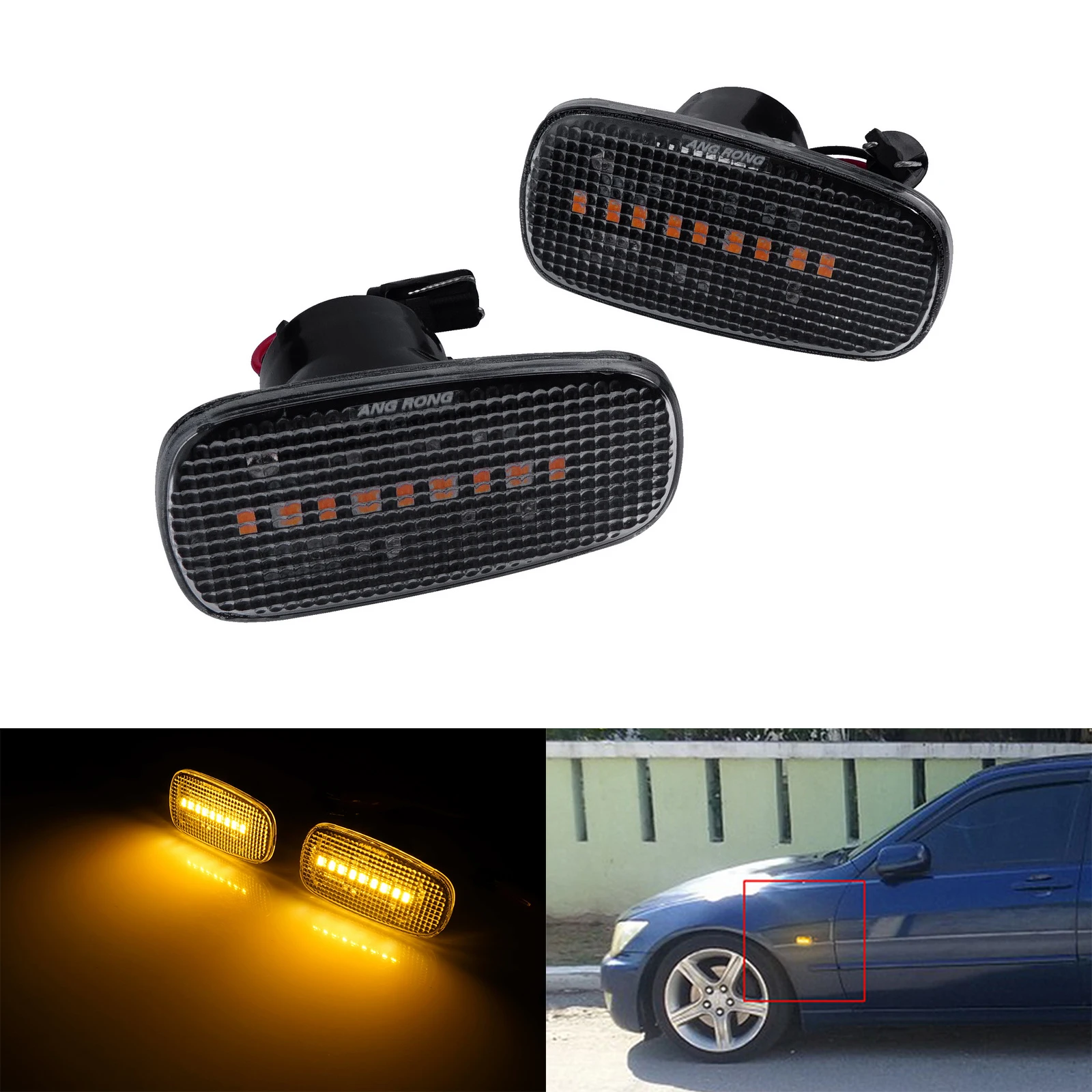 

2pcs Fits Lexus IS300 2000-2005 LED Front Side Marker Light Assembly Clear Lens