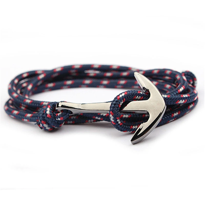 1-10 Adjustable Paracord Anchor Bracelet Woman Men Charm Bracelets Alloy Anchor Nylon Rope Chain Armband Vintage Bracelets& Bangles - Окраска металла: 1-10