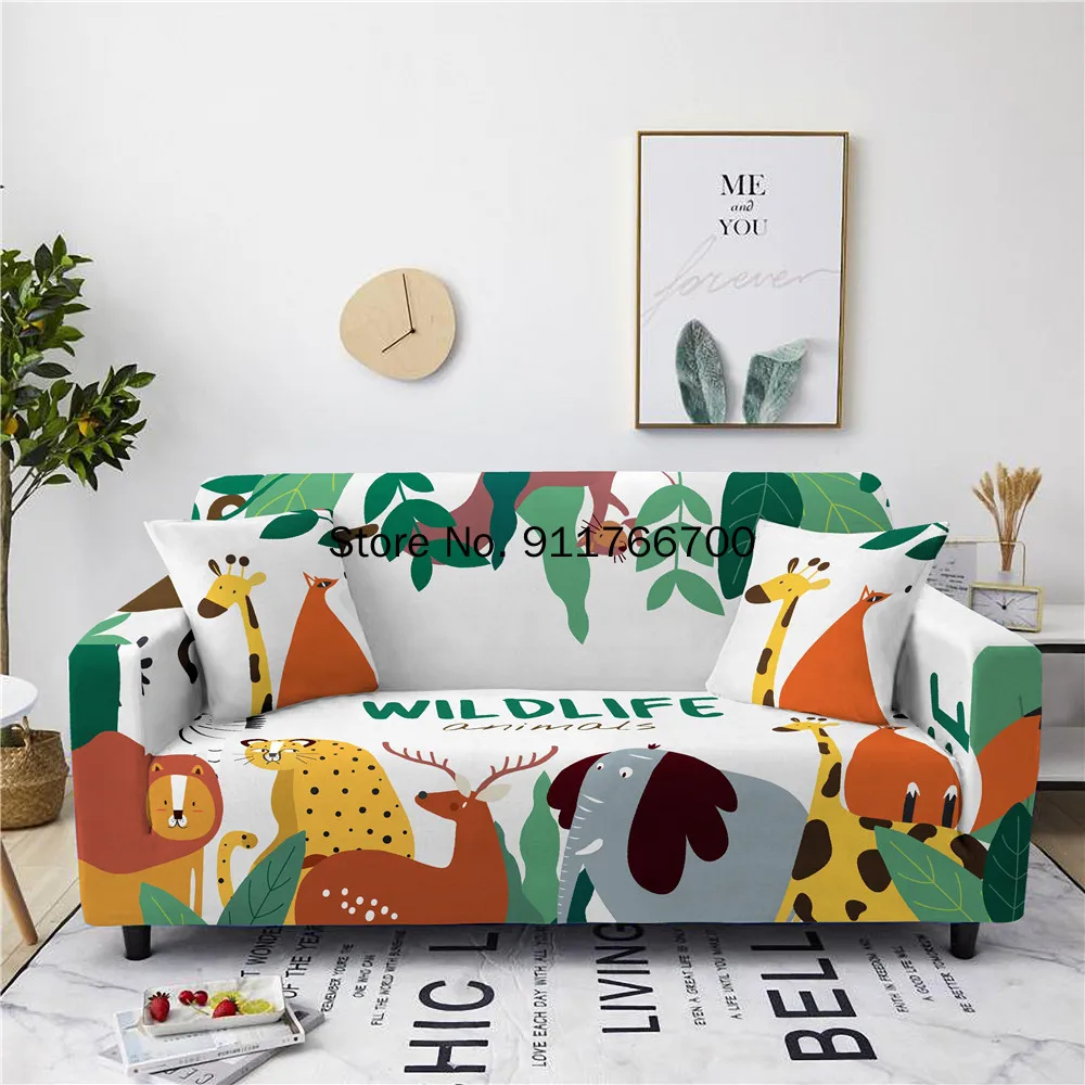Cute Cartoon Sofa Towel Slip-Resistant Covers Animal Cover Set for Living Room Strech Tight Wrap Slipcover | Дом и сад