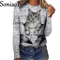ladies 3d cartoon letter cat print t shirt women o neck long sleeve loose t shirt new spring casual oversized top 2021