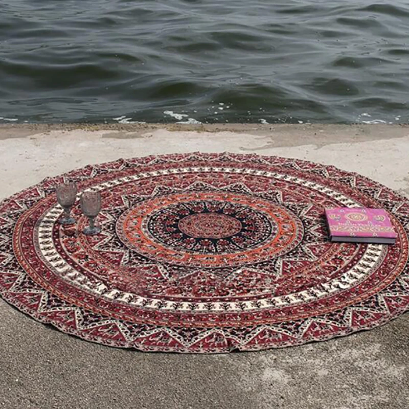 Круглый тотемный узор пляжное полотенце Йога коврик палантин шифоновая скатерть