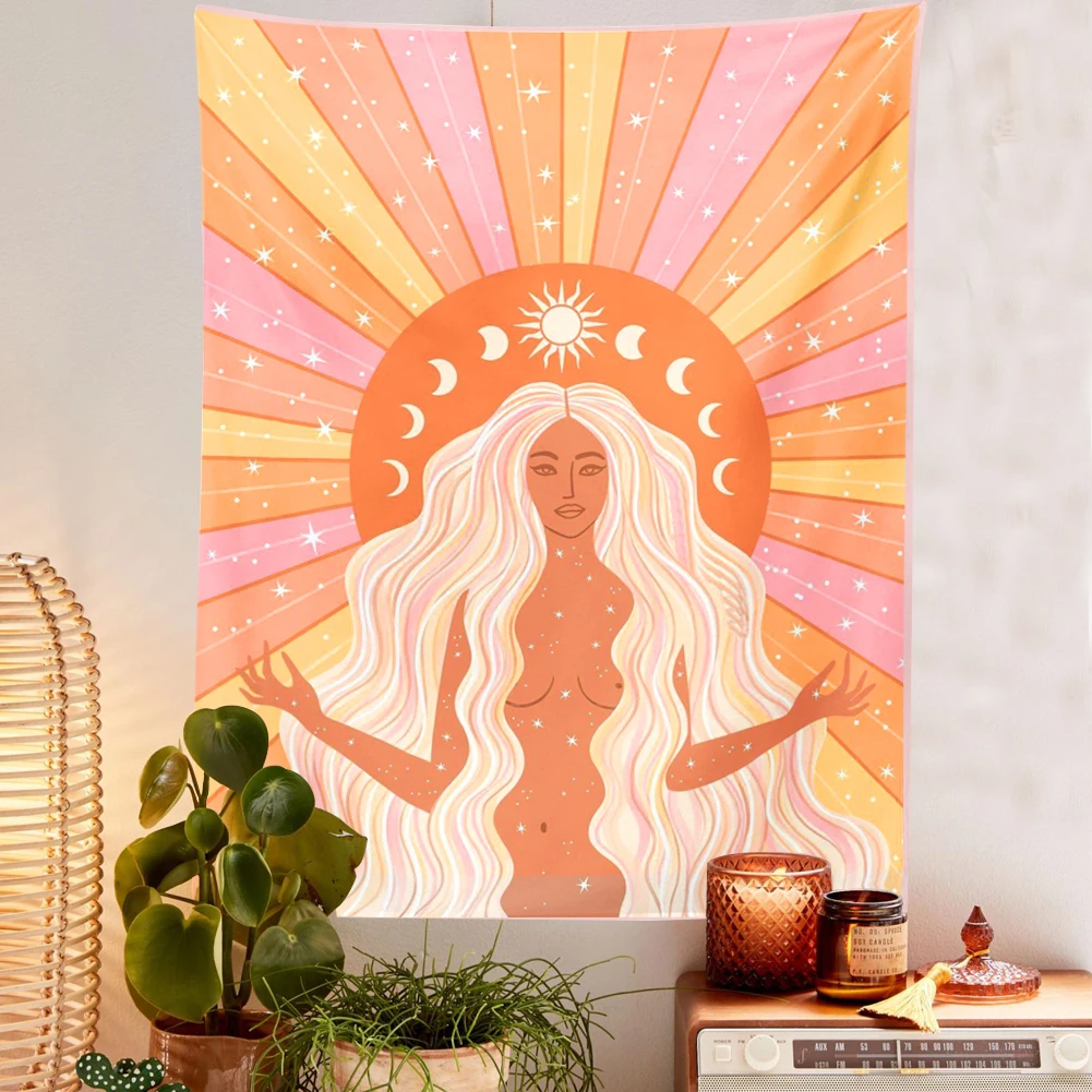 

Goddess Tapestry Wall Hanging Boho Wall Decor Celestial Stars Moon Magical Sun Wall Tapestry INS Dorm Room Decor Moon Decor