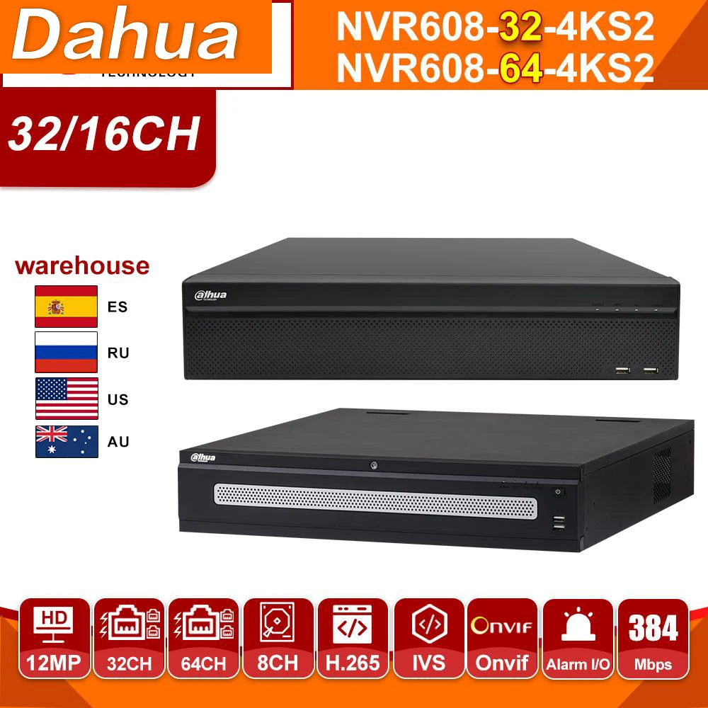 Kaufen Dahua Original Ultra NVR NVR608-32-4KS2 NVR608-64-4KS2 32/64 CH H.265 Max 384Mbps 12MP Auflösung Multi Screen Smart Tracking