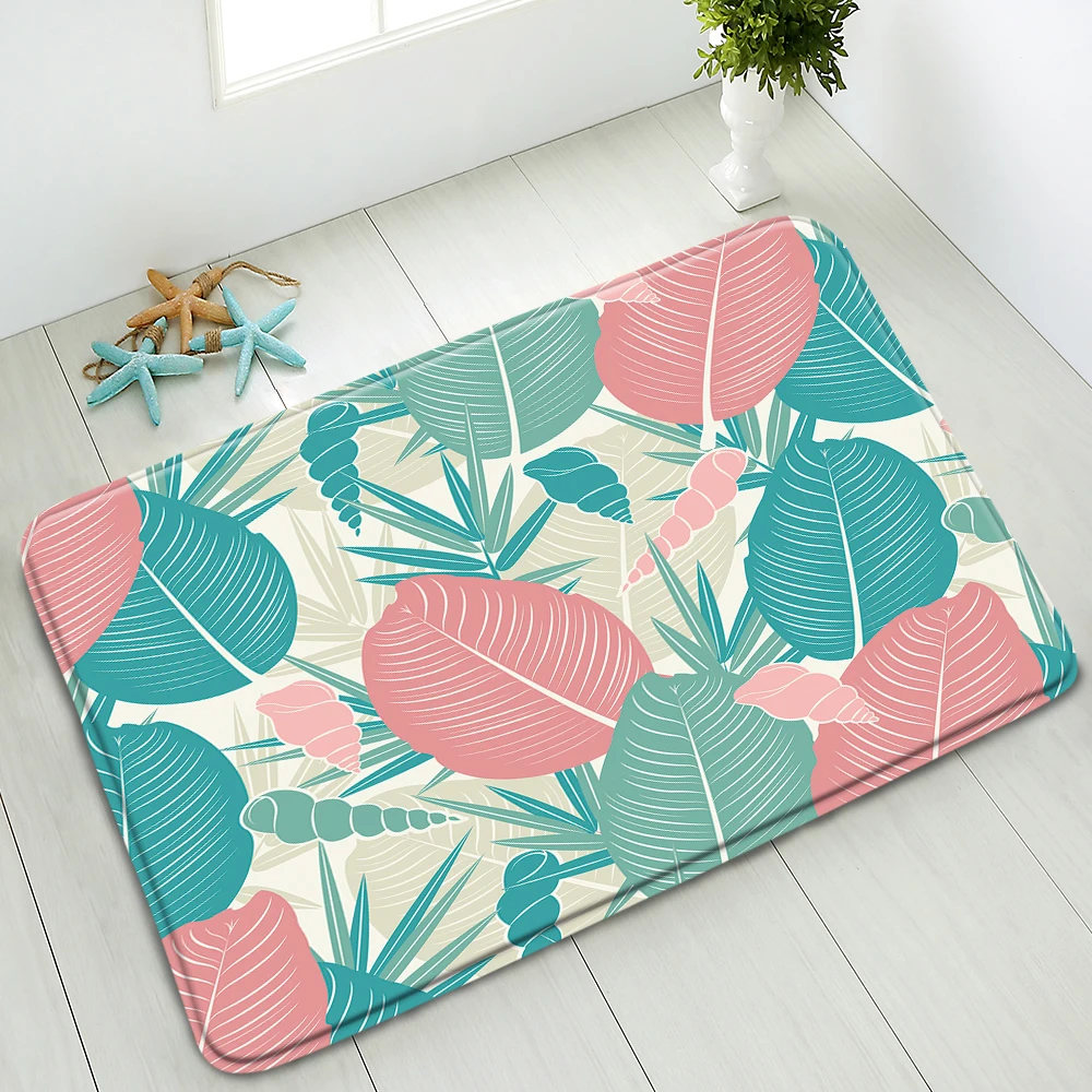 

Non-Slip Bath Mat Green Leaves Flowers Plants Bedroom Living Room Kitchen Doormat Corridor Balcony Carpet Washable Home Decor