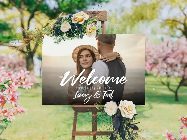 

Добро пожаловать в наш свадебный Знак Фото персонализированный Свадебный знак Добро пожаловать с фото свадебный знак Свадебный знак