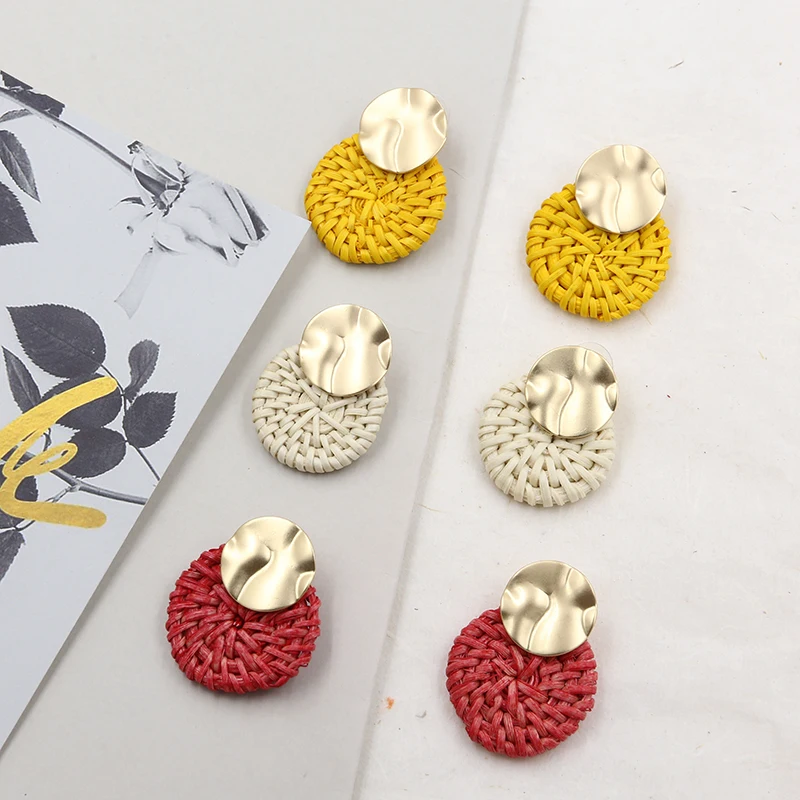 Плетеные Висячие серьги для женщин из желтого/Красного ротанга золота