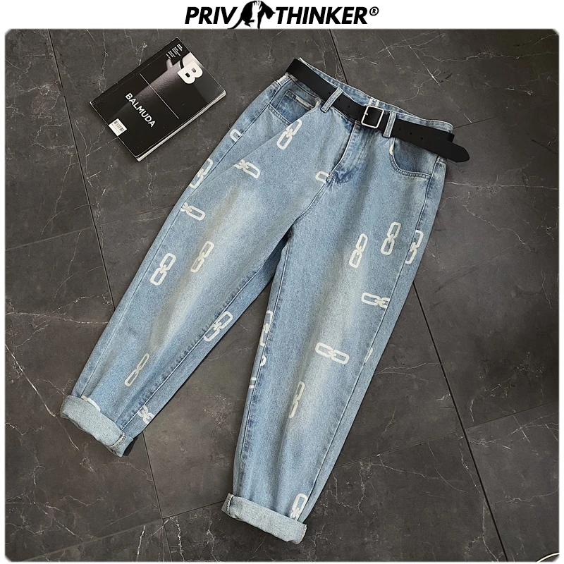 Мужские джинсы с принтом Privathinker повседневные винтажные прямые шаровары в стиле