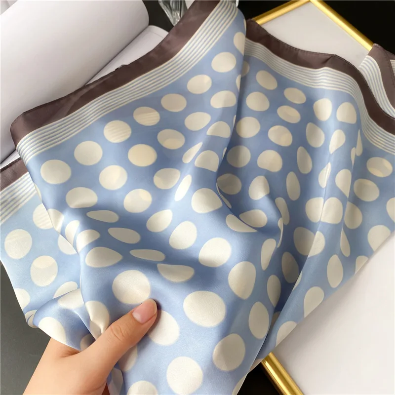 

Fashion Dot Print Kerchief Silk Satin Hair Scarf For Women Small Bandana Head Scarfs Female 70cm Square Neck Scarves For Ladies
