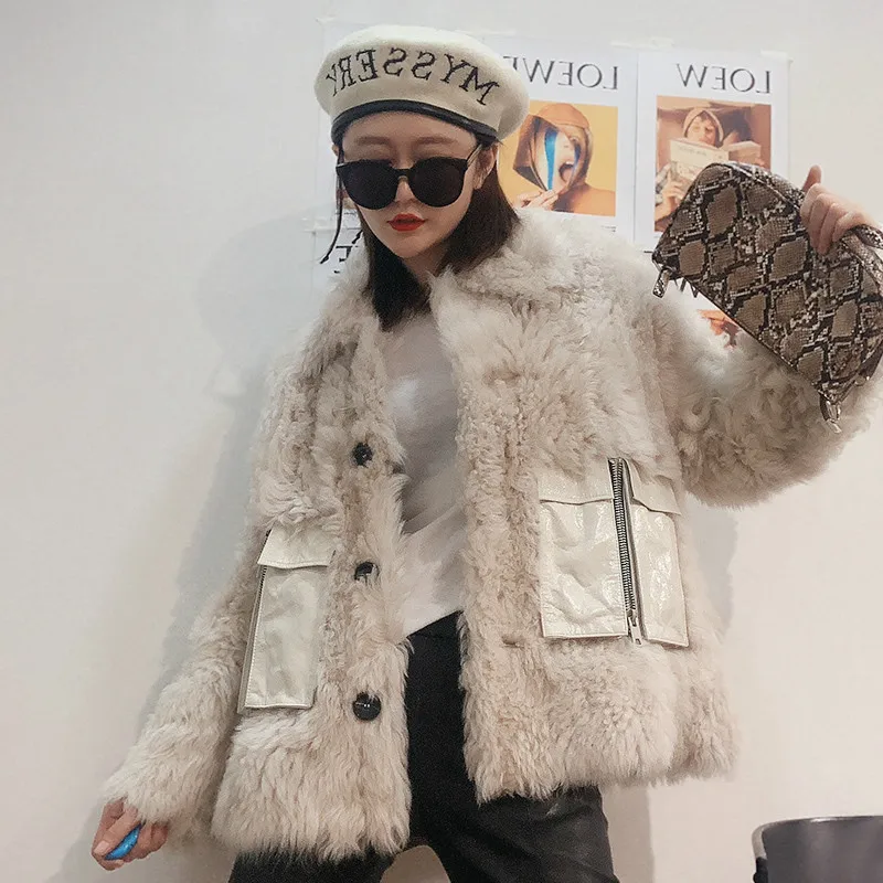 Новинка зимы 2019 милое японское интегрированное пальто с мехом для женщин