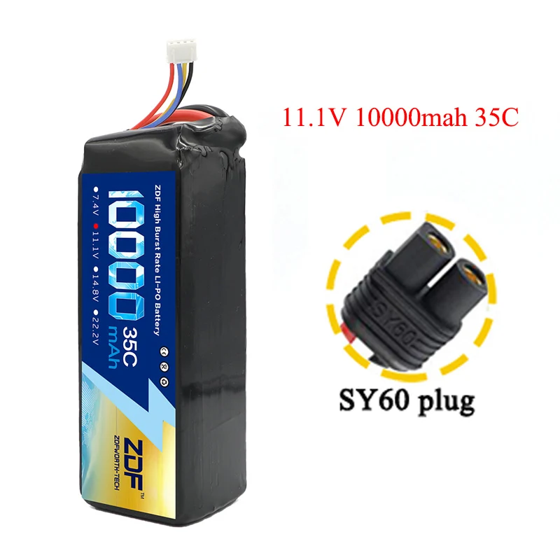 11.1v SY60 plug ZDF RC автомобиль Lipo батарея 2S 3S 7,4 V/11,1 V 10000mah 35C Max 70C XT90/XT60/T Разъем для Rc самолета Traxxas автомобиль RC грузовик - Цвет: 11.1v SY60 plug