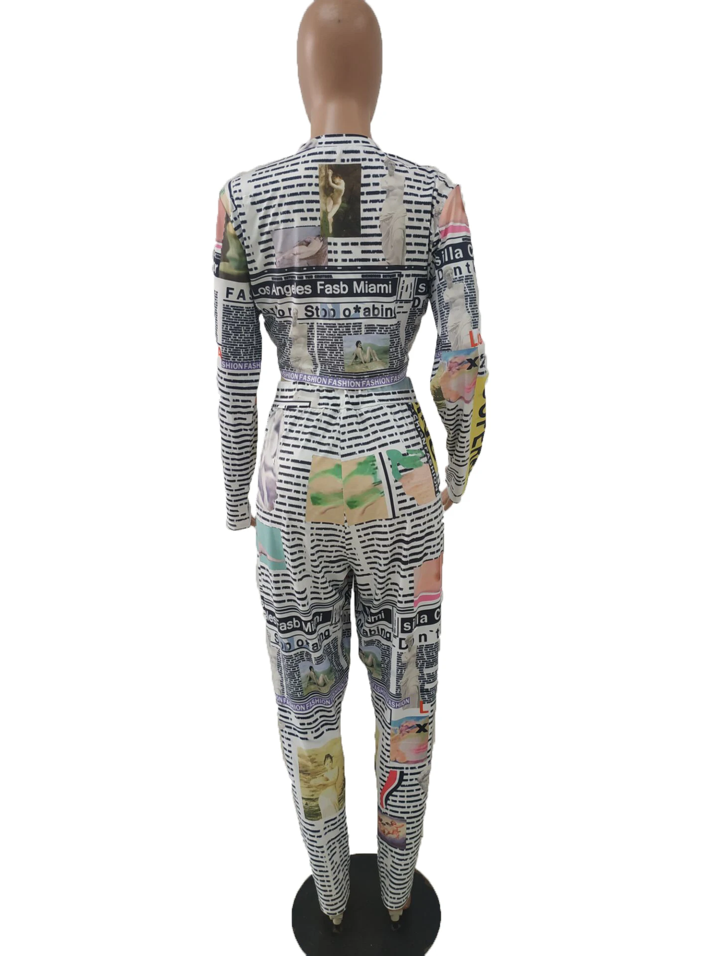 Женский костюм с длинным рукавом короткий топ и штаны принтом повседневный