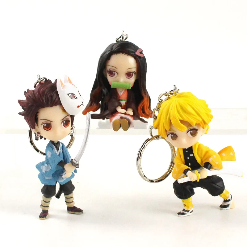 

3pcs/set Demon Slayer Kimetsu no Yaiba Tanjirou Kamado Nezuko Agatsuma Zenitsu Anime Figure Keychain PVC Model Toys