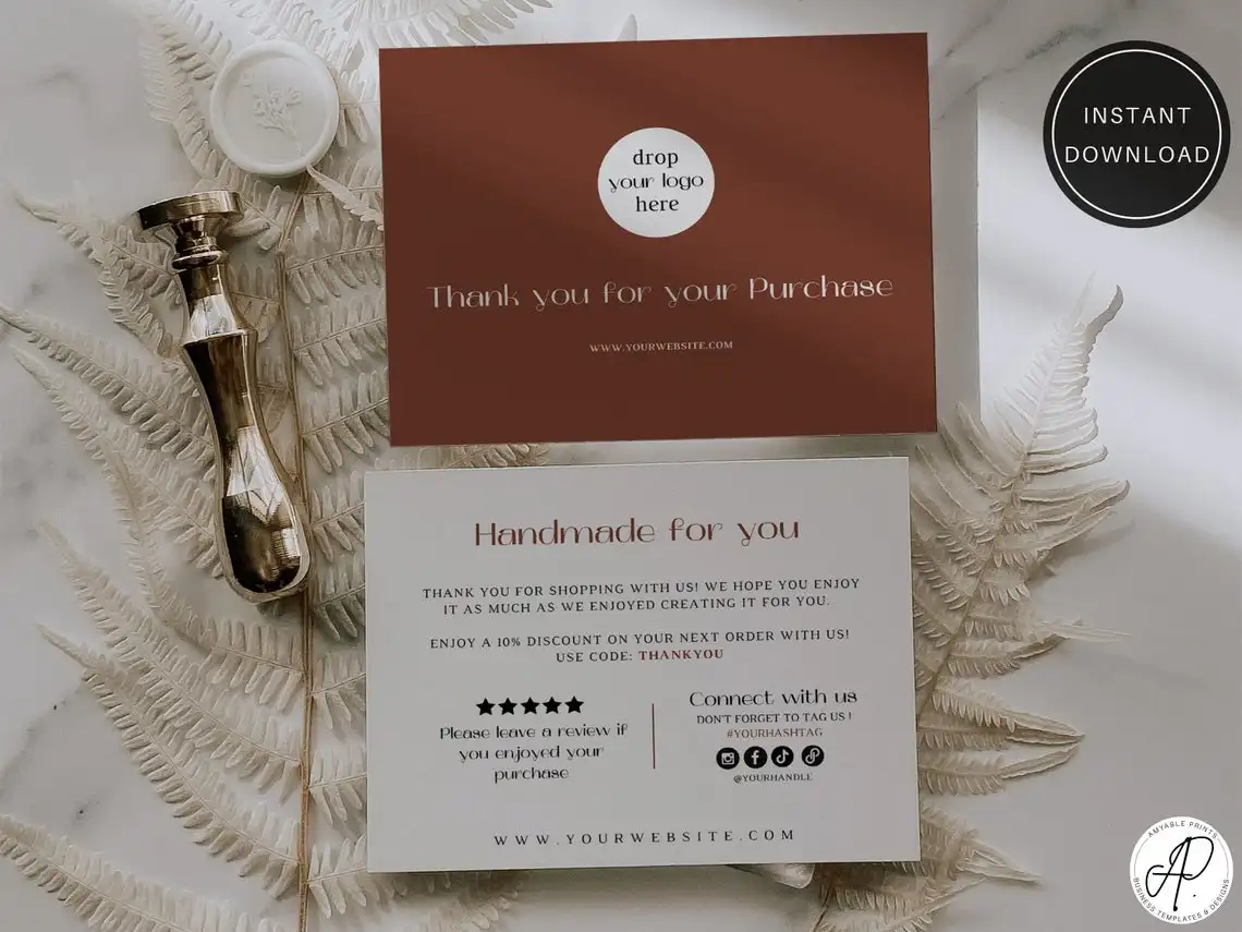 

Визитная карточка в стиле бохо, шаблон для открыток благодарности, вставка заказа, Мгновенная загрузка, визитная карточка для бизнеса, принт для малого бизнеса