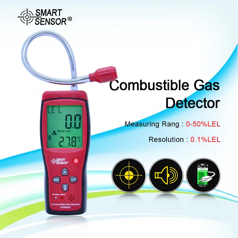 SMART SENSOR AS8800A Combustible Natural Gas Detector Portable Gas Leak Location Determine Gas Analyzer