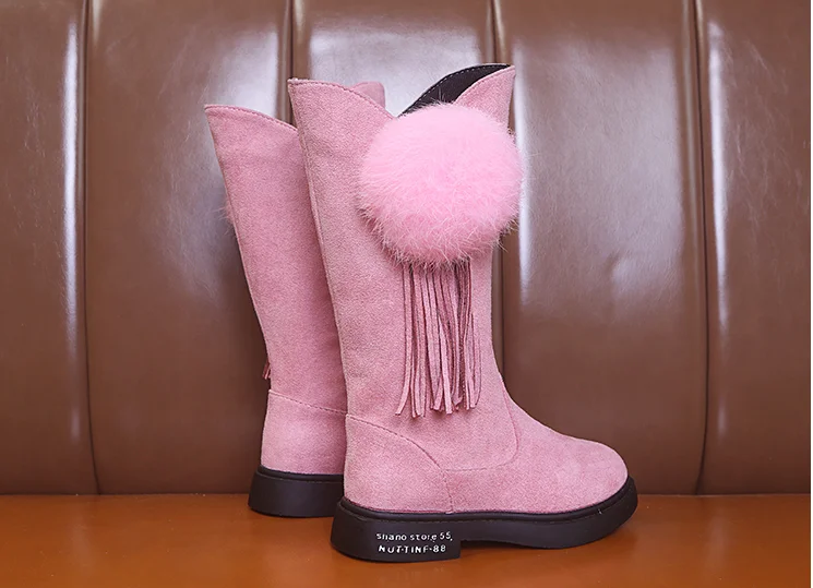 Girls Winter Fashion Rubber Boots Suede Tassel long boots Kids Princess Boots Knee-high Warm Cotton Soft Boots For Toddler D30